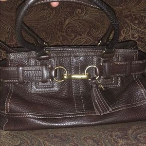 Brown pebbled leather coach shoulder bag